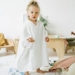 Linen Fine Waffle Poncho for Kids - White - Image 2