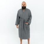 Long Waffle Fabric Robe for Men - Image 5