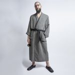 Linen bathrobe - Black Fishbone - Image 2
