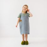 Linen Pinafore Apron for Kids - Blue Fog - Image 2