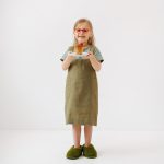 Linen Pinafore Apron for Kids - Olive - Image 2