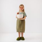 Linen Pinafore Apron for Kids - Olive - Image 4