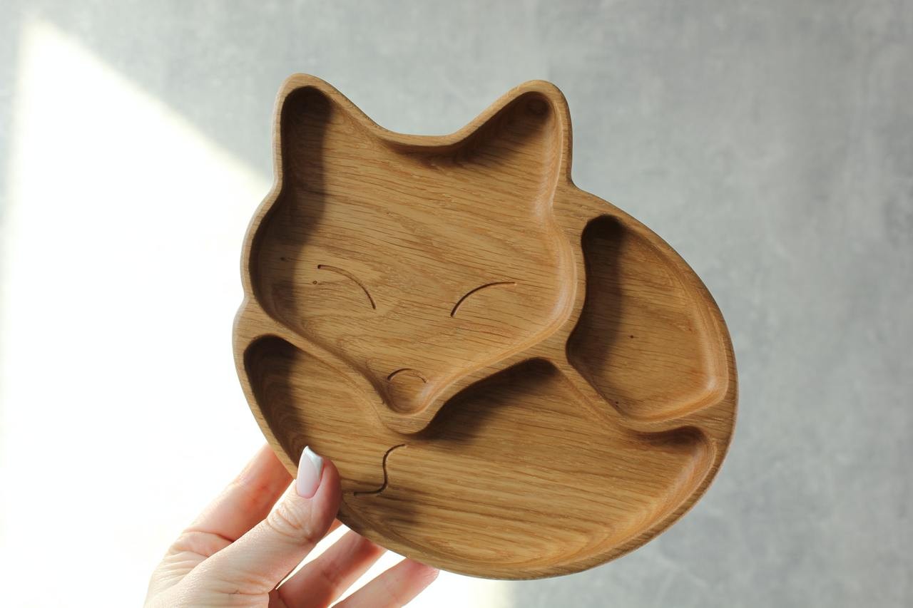wooden-plate-for-kids-fox-with-3-sectors-72633900 Wooden Plate For Kids - Fox With 3 Sectors - Image 1